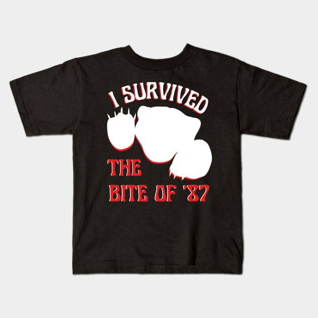 I Survived The Bite of '87 Kids T-Shirt by Caring is Cool